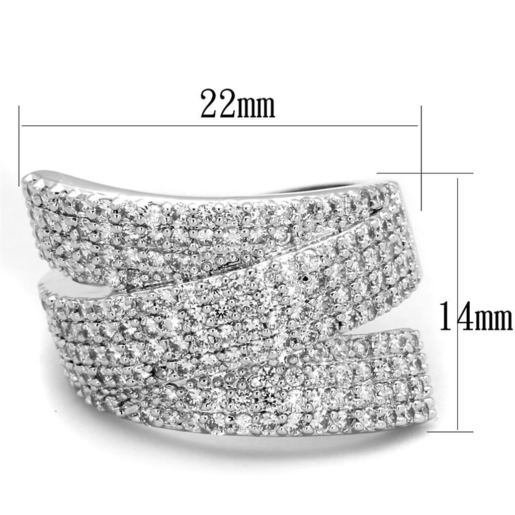 3W883 - Rhodium Brass Ring with AAA Grade CZ  in Clear LuxuryLifeWay Online Store