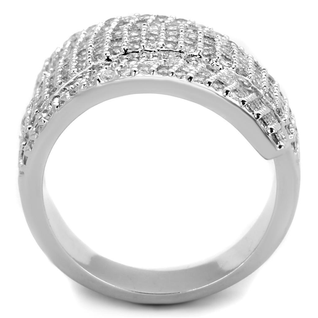 3W883 - Rhodium Brass Ring with AAA Grade CZ  in Clear LuxuryLifeWay Online Store
