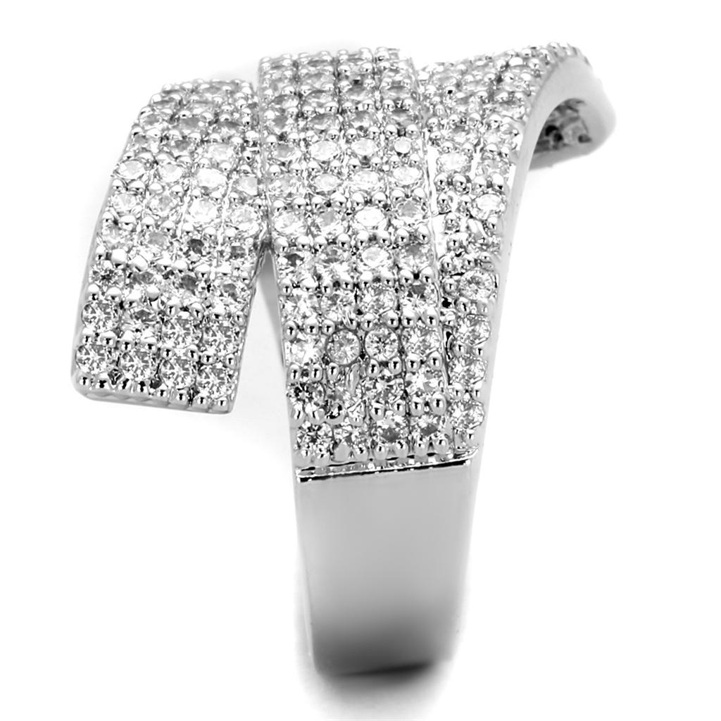 3W883 - Rhodium Brass Ring with AAA Grade CZ  in Clear LuxuryLifeWay Online Store