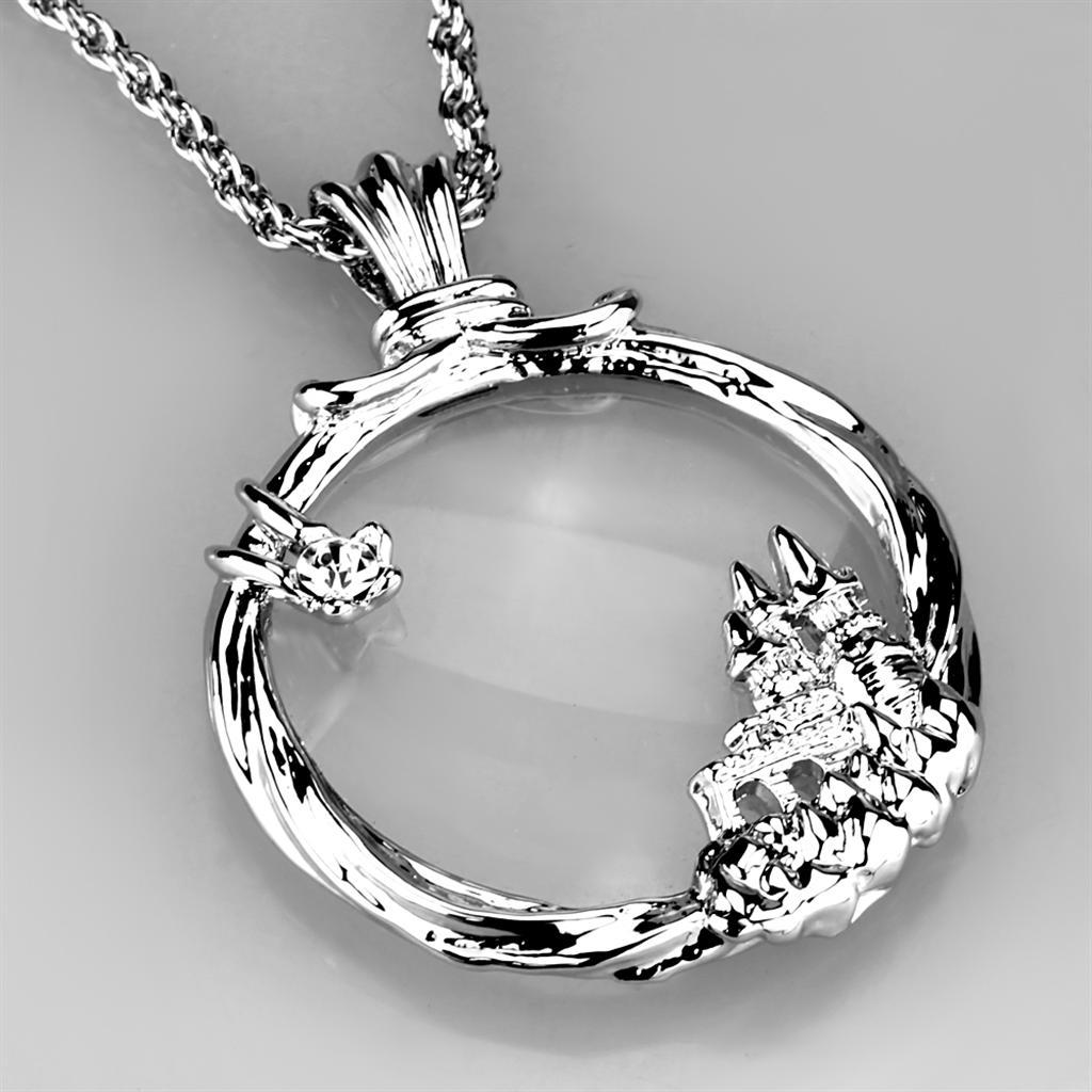 3W907 - Rhodium Brass Magnifier pendant with Top Grade Crystal  in Clear LuxuryLifeWay Online Store