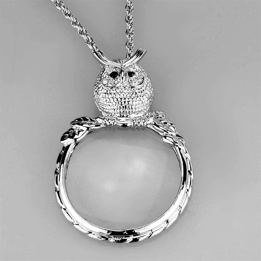 3W917 - Rhodium Brass Magnifier pendant with Top Grade Crystal  in Clear LuxuryLifeWay Online Store