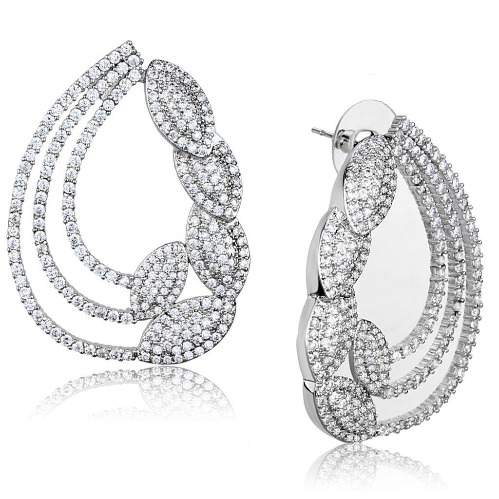 3W922 - Rhodium Brass Jewelry Sets with AAA Grade CZ  in Clear LuxuryLifeWay Online Store