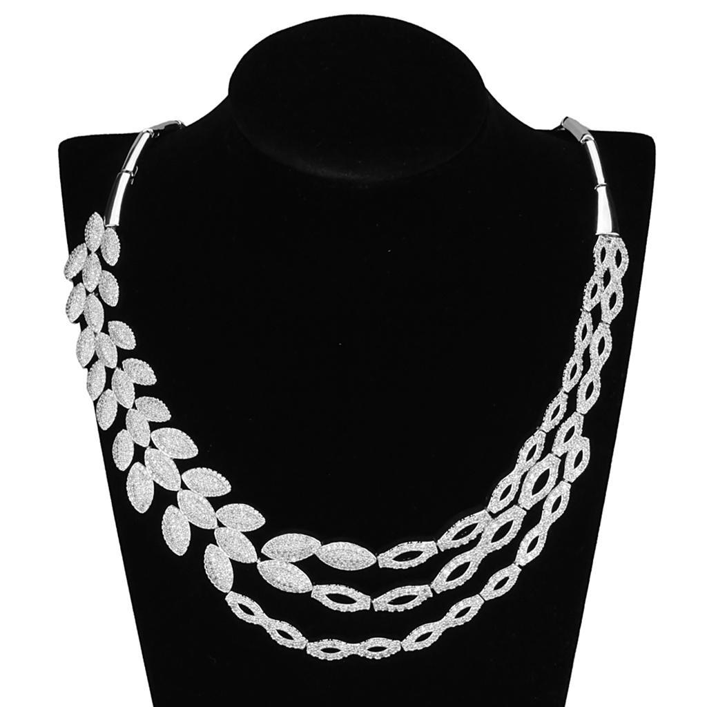 3W922 - Rhodium Brass Jewelry Sets with AAA Grade CZ  in Clear LuxuryLifeWay Online Store