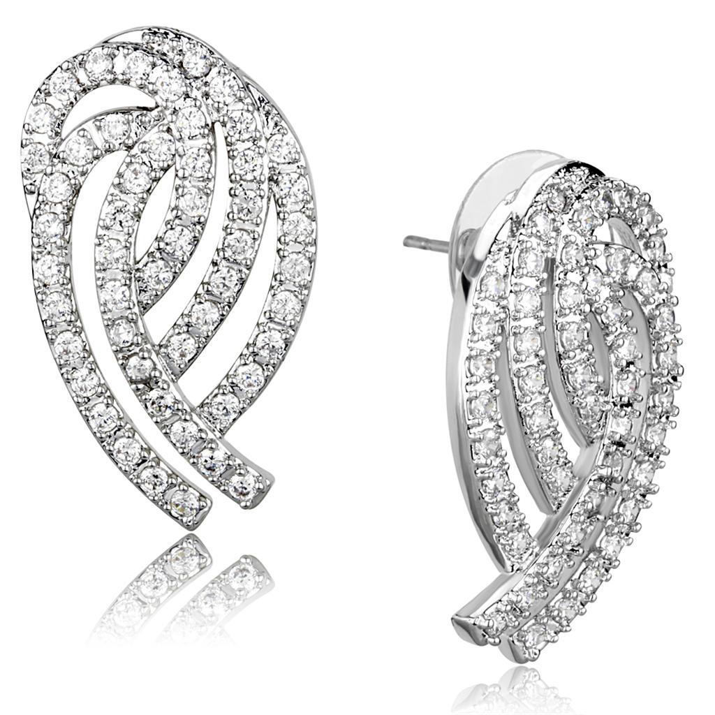 3W923 - Rhodium Brass Jewelry Sets with AAA Grade CZ  in Clear LuxuryLifeWay Online Store