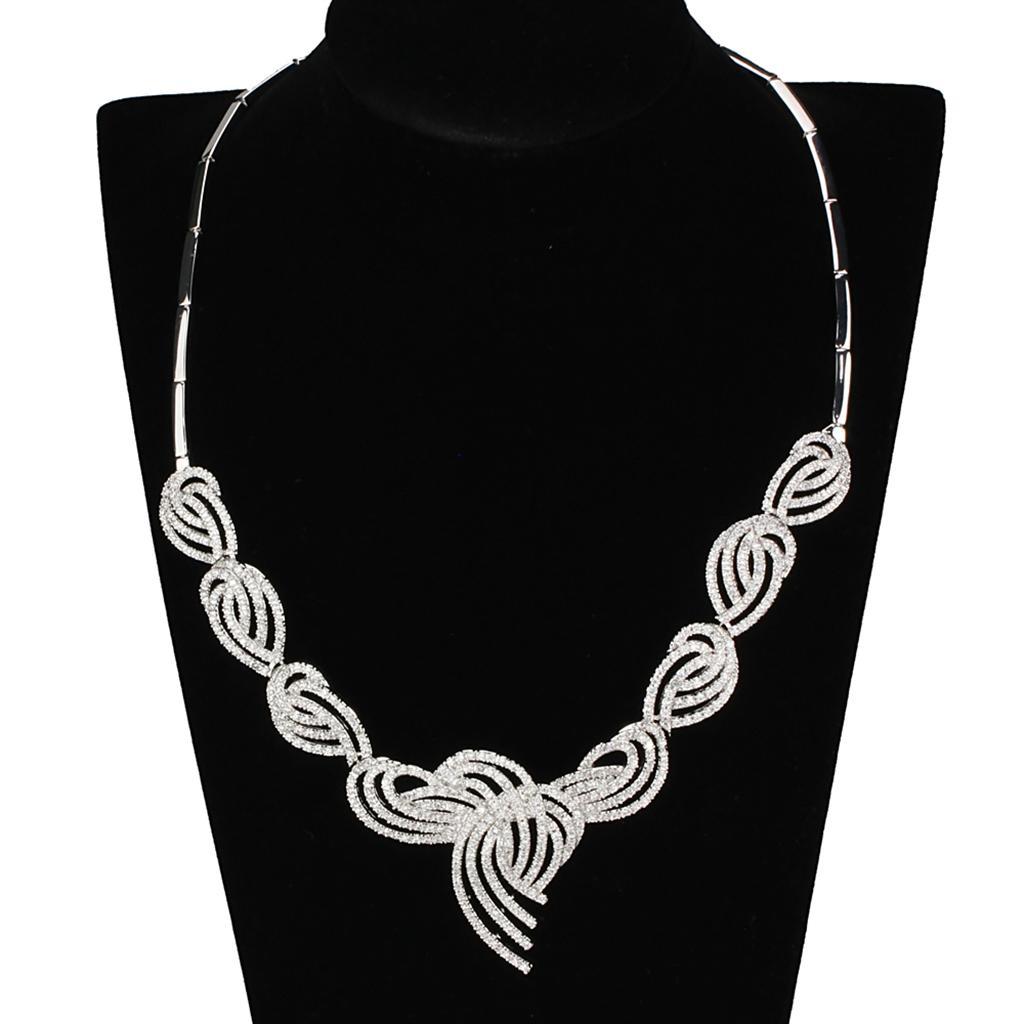 3W923 - Rhodium Brass Jewelry Sets with AAA Grade CZ  in Clear LuxuryLifeWay Online Store