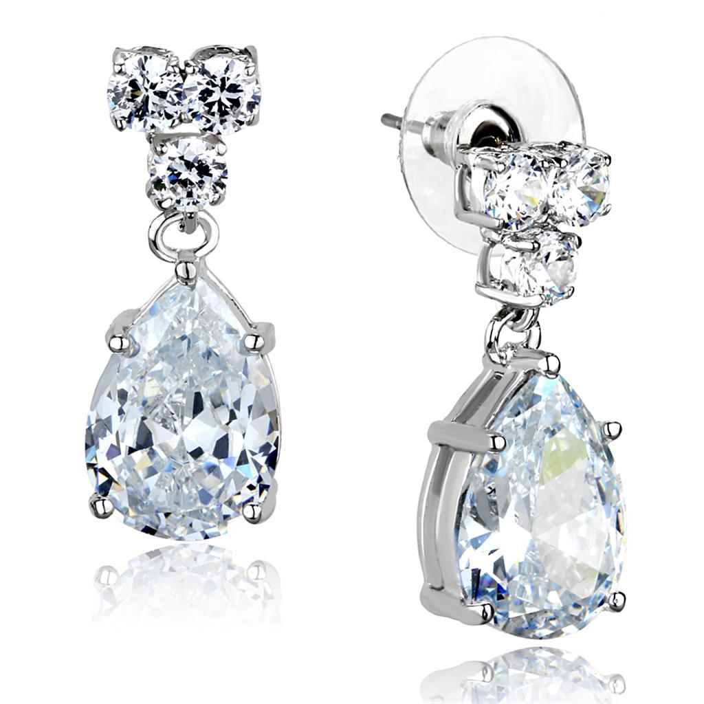 3W925 - Rhodium Brass Jewelry Sets with AAA Grade CZ  in Clear LuxuryLifeWay Online Store