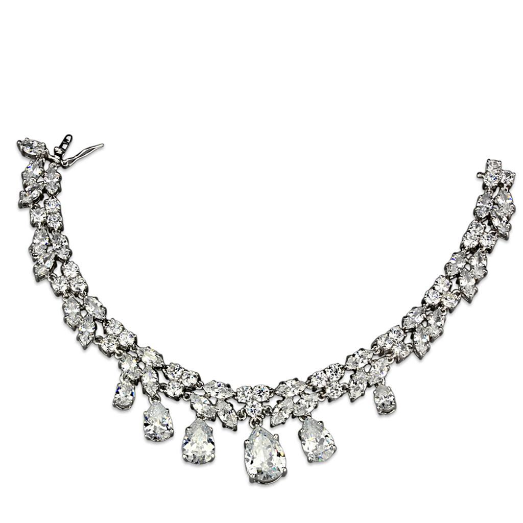 3W925 - Rhodium Brass Jewelry Sets with AAA Grade CZ  in Clear LuxuryLifeWay Online Store