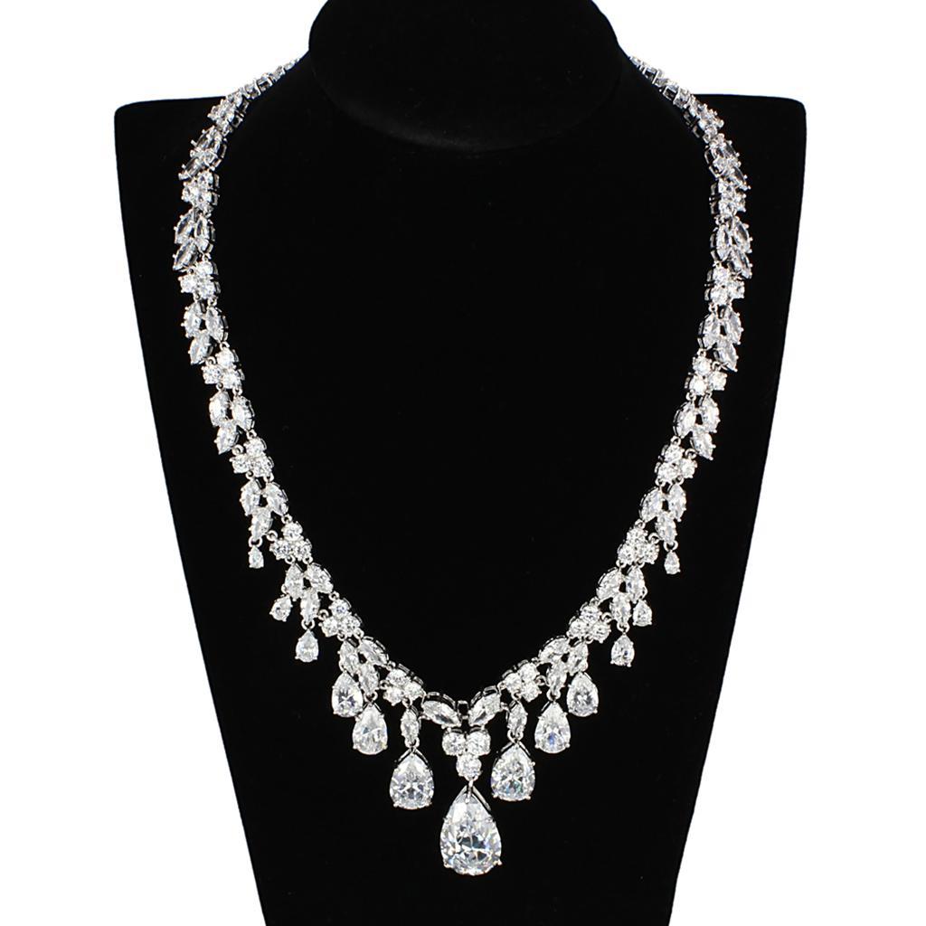 3W925 - Rhodium Brass Jewelry Sets with AAA Grade CZ  in Clear LuxuryLifeWay Online Store