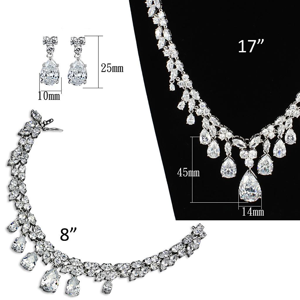 3W925 - Rhodium Brass Jewelry Sets with AAA Grade CZ  in Clear LuxuryLifeWay Online Store