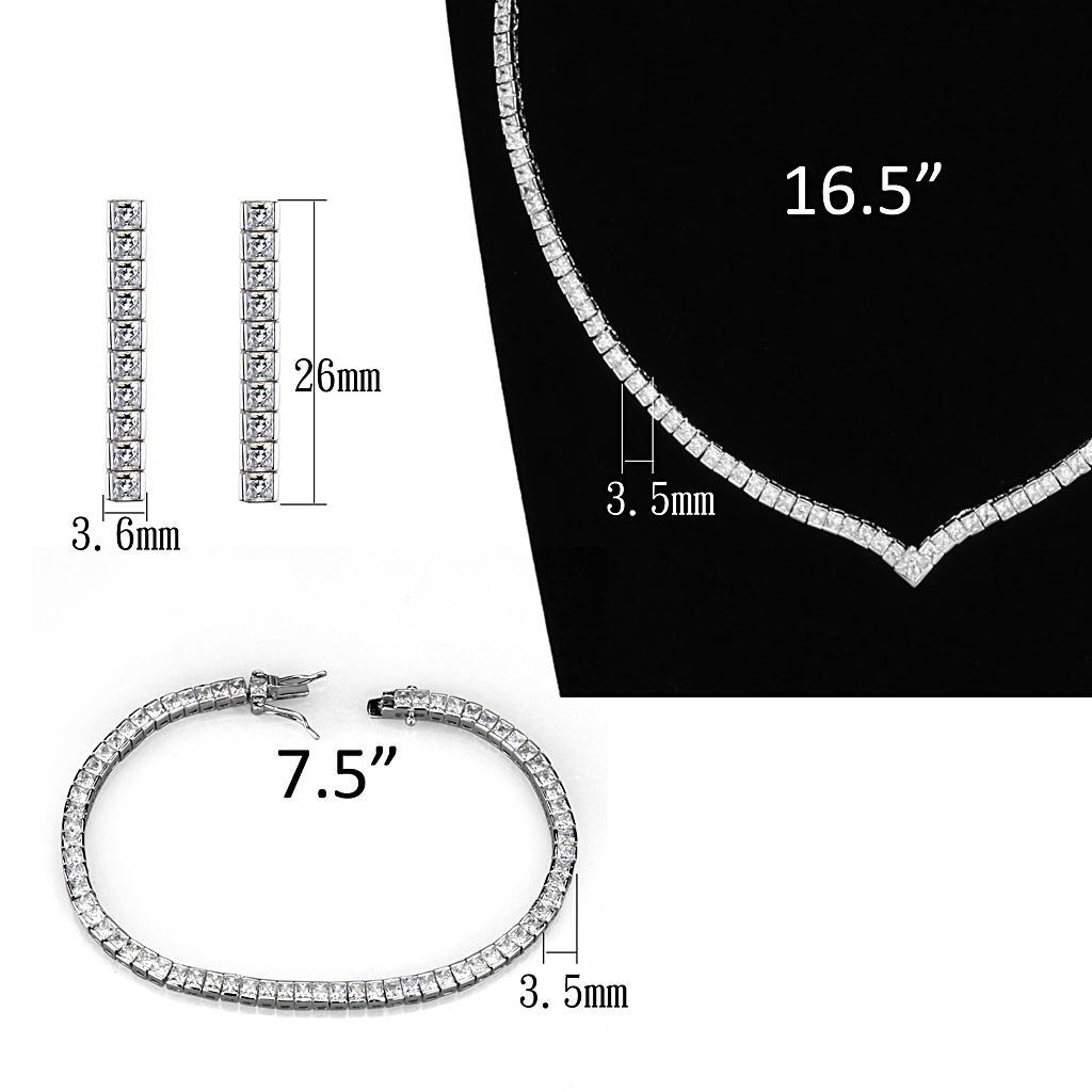 3W938 - Rhodium Brass Jewelry Sets with AAA Grade CZ  in Clear LuxuryLifeWay Online Store