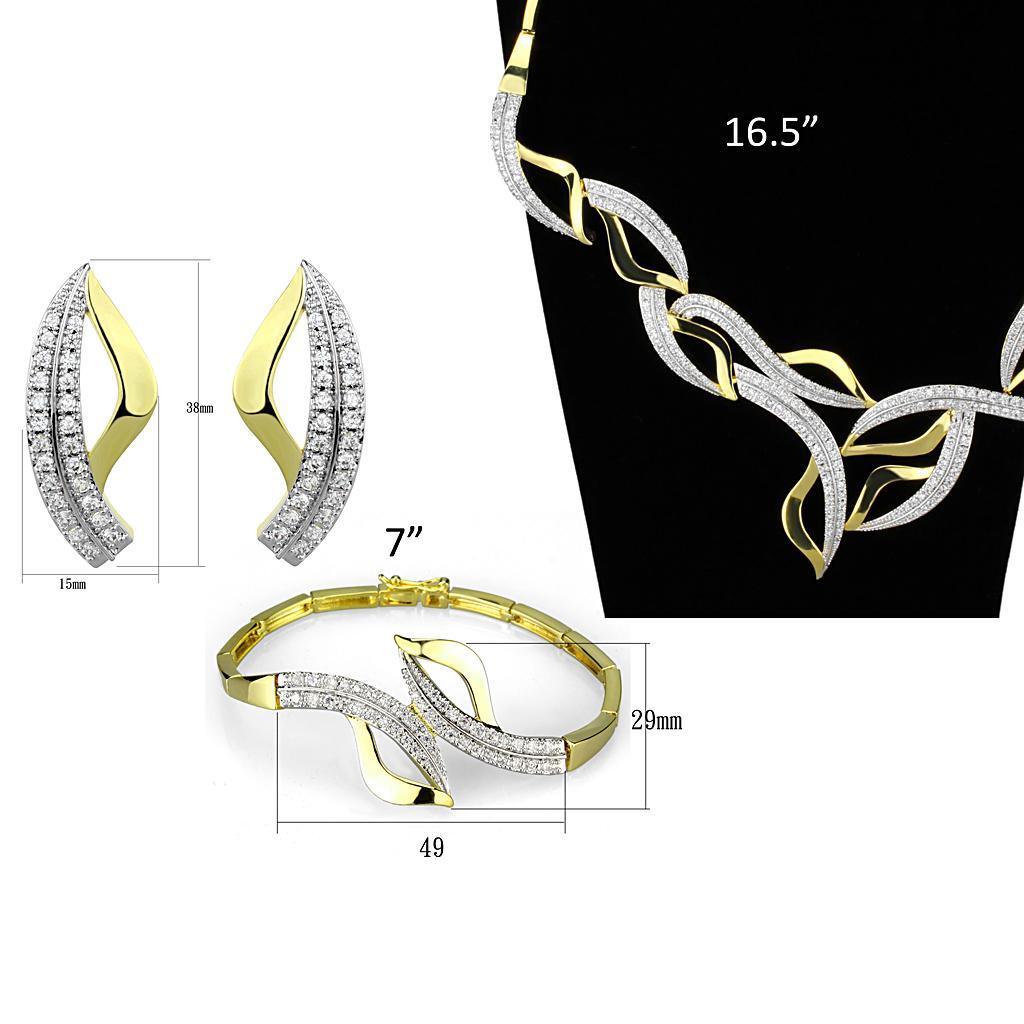 3W942 - Gold+Rhodium Brass Jewelry Sets with AAA Grade CZ  in Clear LuxuryLifeWay Online Store