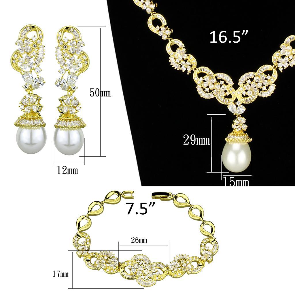 3W945 - Gold Brass Jewelry Sets with AAA Grade CZ  in Clear LuxuryLifeWay Online Store