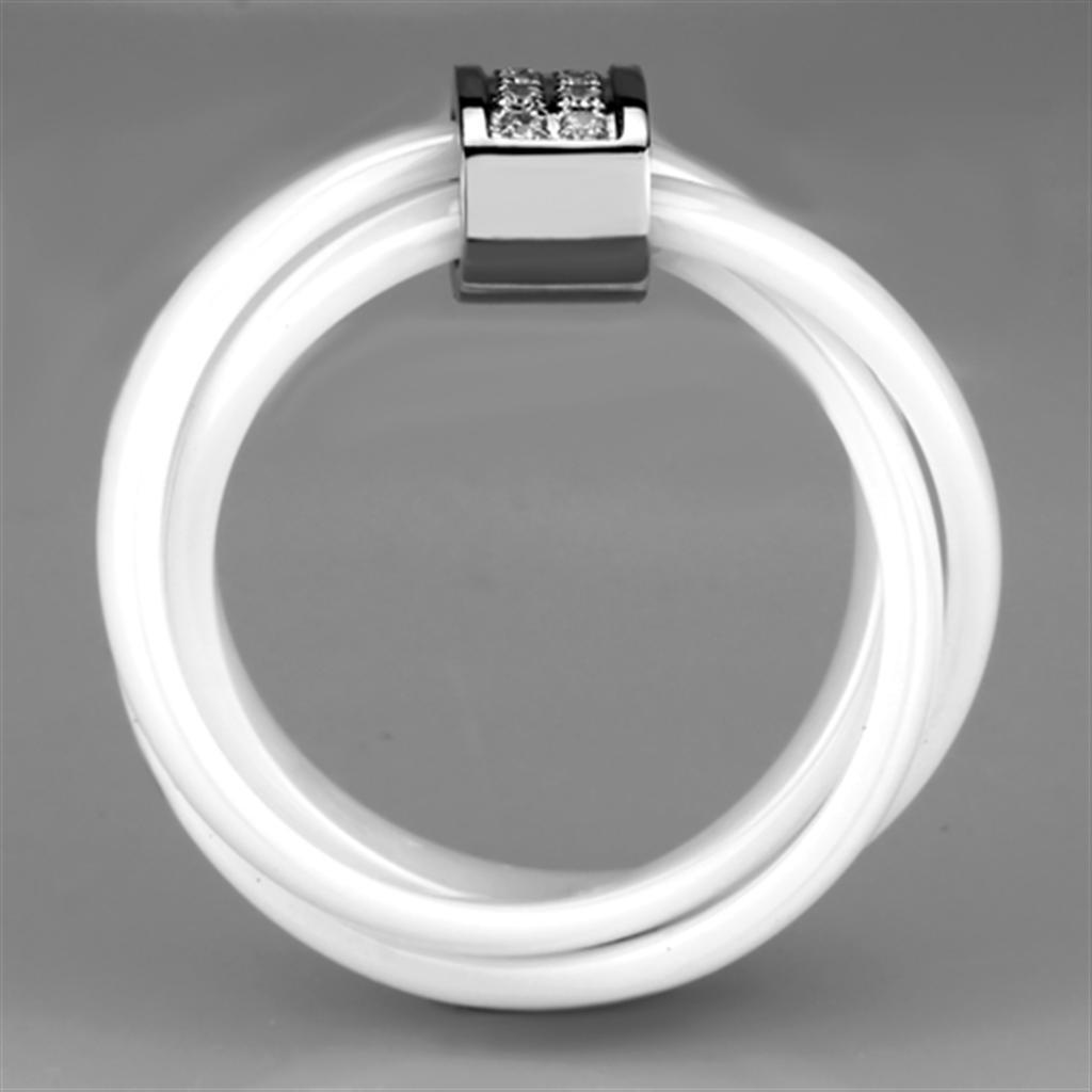 3W951 - High polished (no plating) Stainless Steel Ring with Ceramic  in White LuxuryLifeWay Online Store