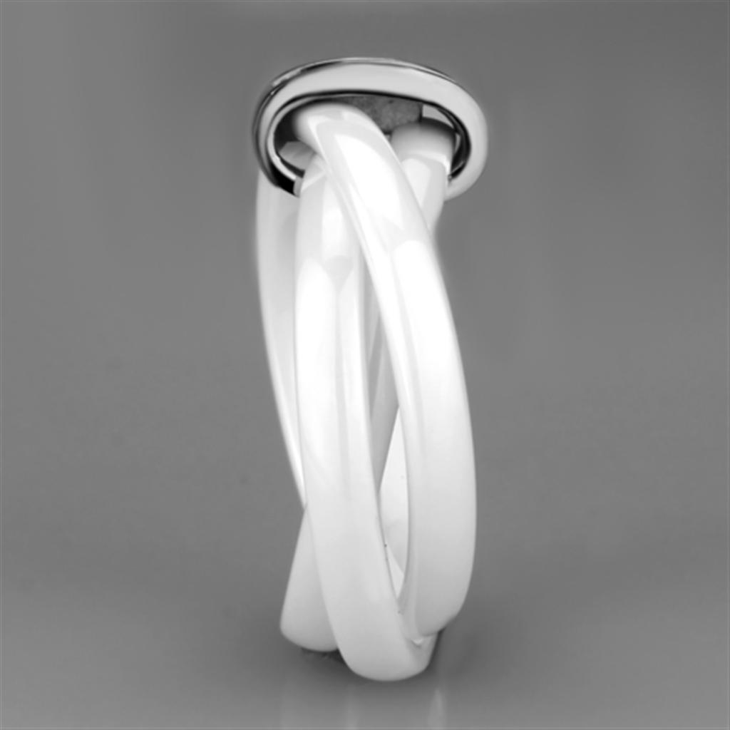 3W951 - High polished (no plating) Stainless Steel Ring with Ceramic  in White LuxuryLifeWay Online Store
