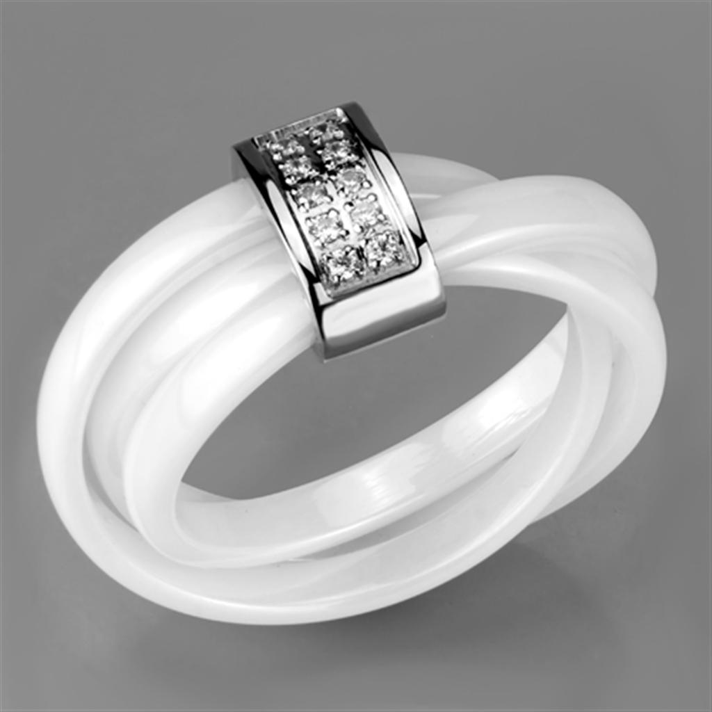 3W951 - High polished (no plating) Stainless Steel Ring with Ceramic  in White LuxuryLifeWay Online Store