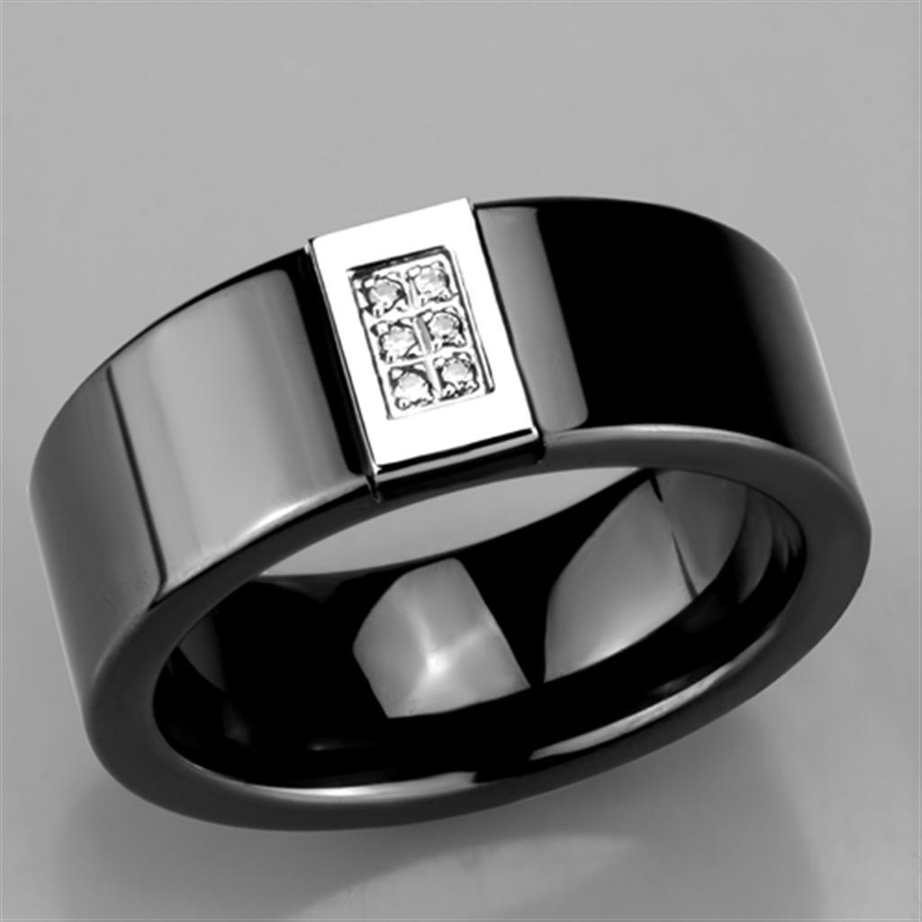 3W953 - High polished (no plating) Stainless Steel Ring with Ceramic  in Jet LuxuryLifeWay Online Store