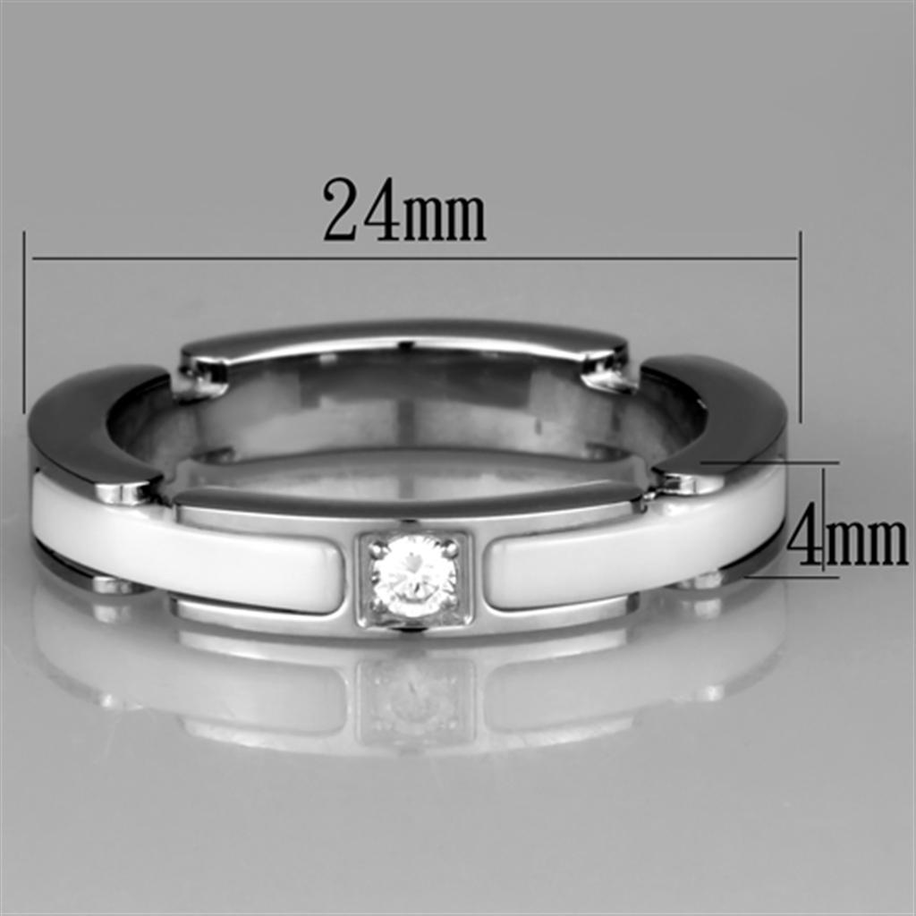 3W963 - High polished (no plating) Stainless Steel Ring with Ceramic  in White LuxuryLifeWay Online Store