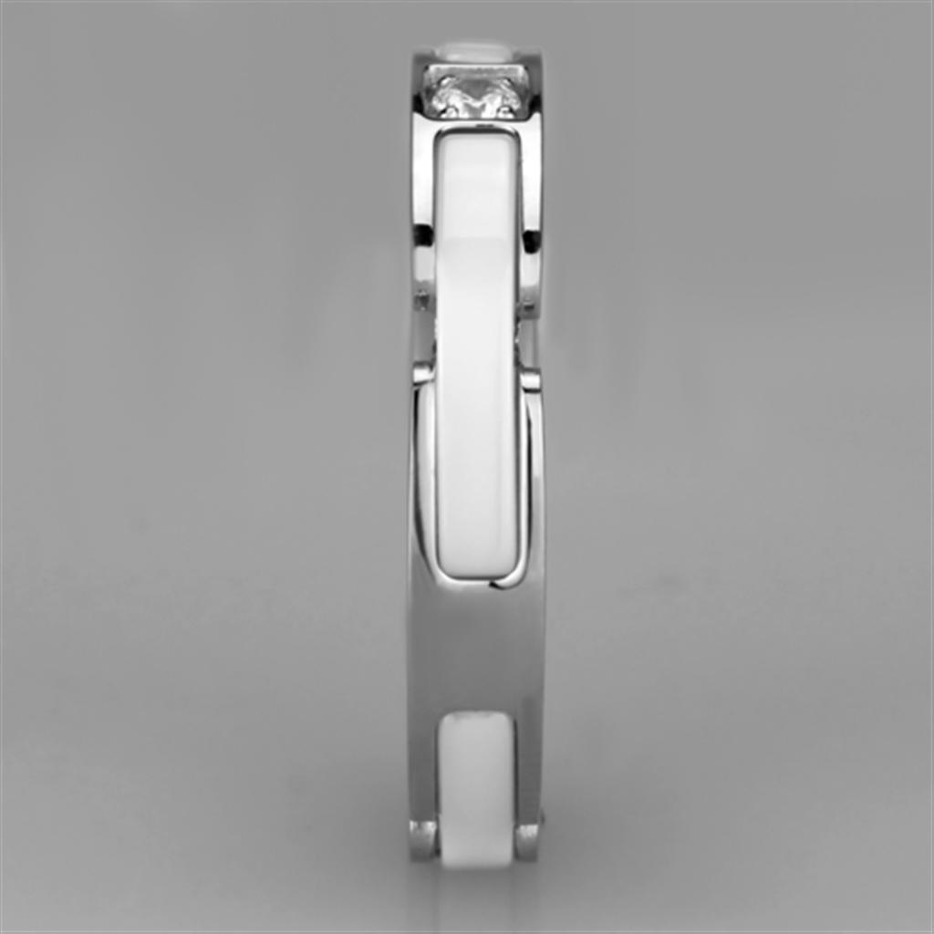 3W963 - High polished (no plating) Stainless Steel Ring with Ceramic  in White LuxuryLifeWay Online Store