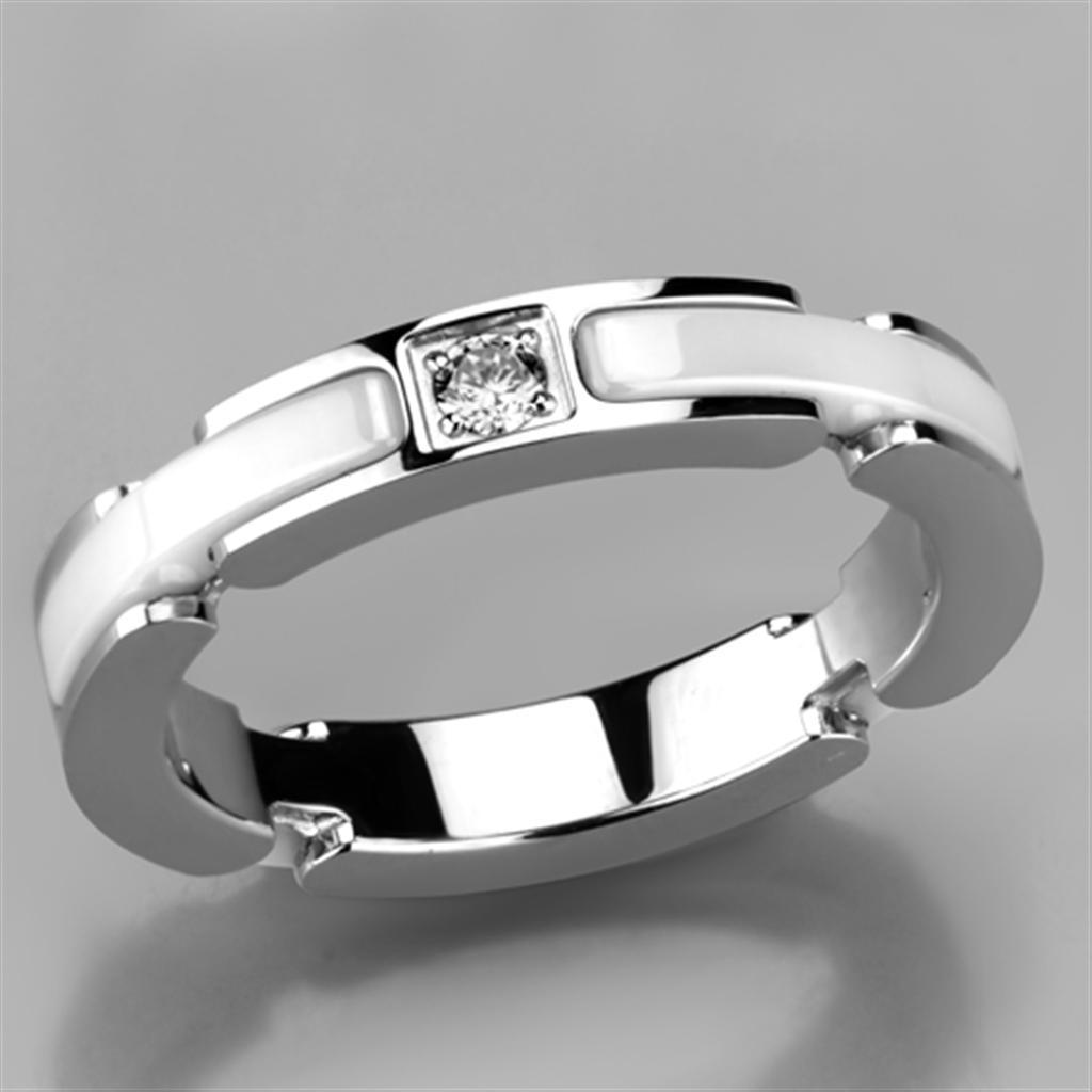 3W963 - High polished (no plating) Stainless Steel Ring with Ceramic  in White LuxuryLifeWay Online Store