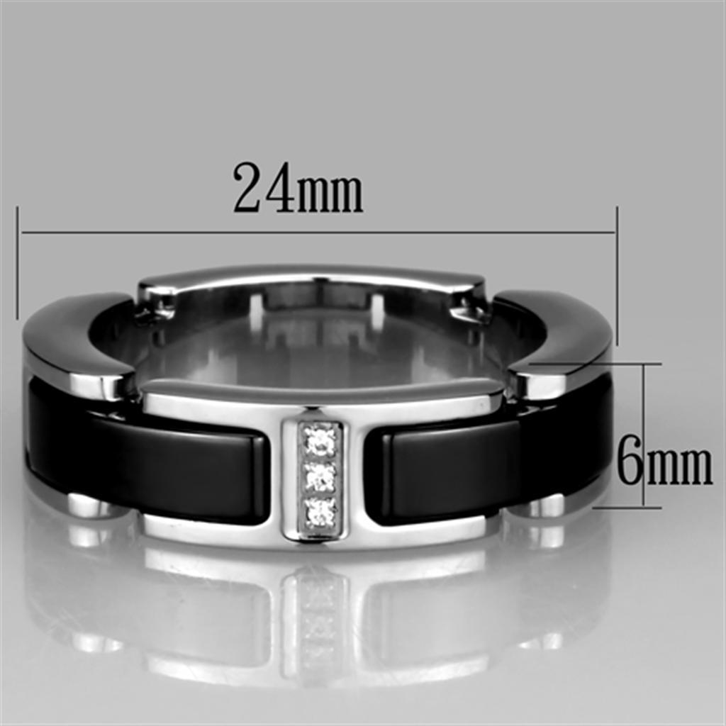 3W966 - High polished (no plating) Stainless Steel Ring with Ceramic  in Jet LuxuryLifeWay Online Store