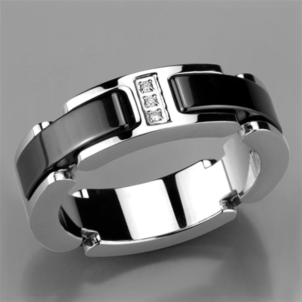 3W966 - High polished (no plating) Stainless Steel Ring with Ceramic  in Jet LuxuryLifeWay Online Store