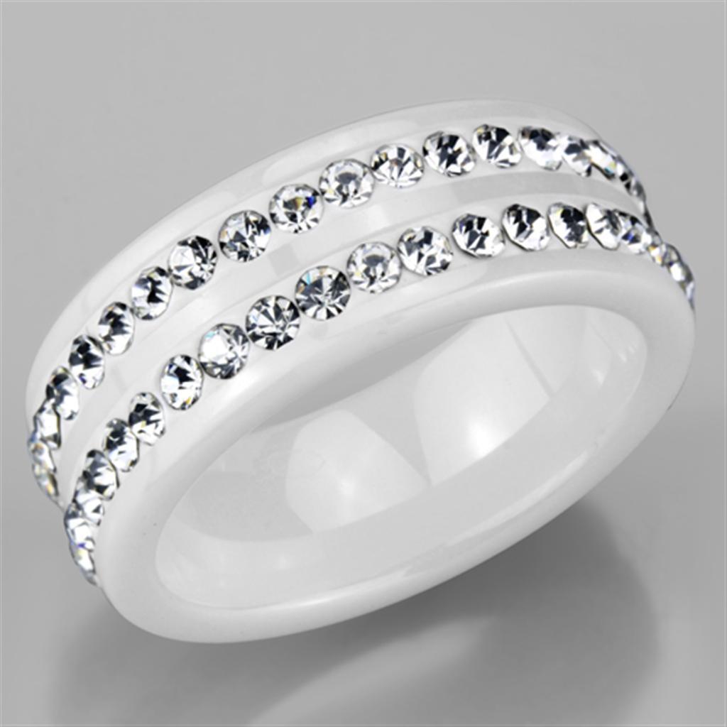 3W970 - High polished (no plating) Stainless Steel Ring with Ceramic  in White LuxuryLifeWay Online Store