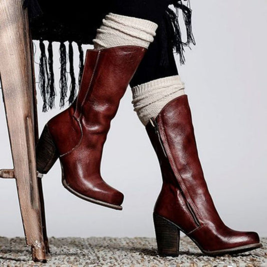 Women's Side-zip Chunky-heeled, Mid-calf Boots LadyShow.Store