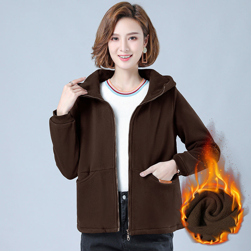 Women's Thick Hooded Sweatshirt, Stylish Short Jacket Pi-Mart