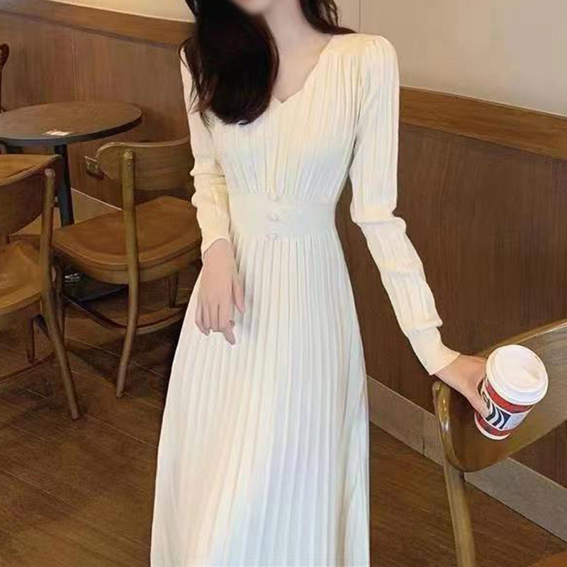 High-waisted Dress With V-neck Long Sleeve For Women LadyShow.Store