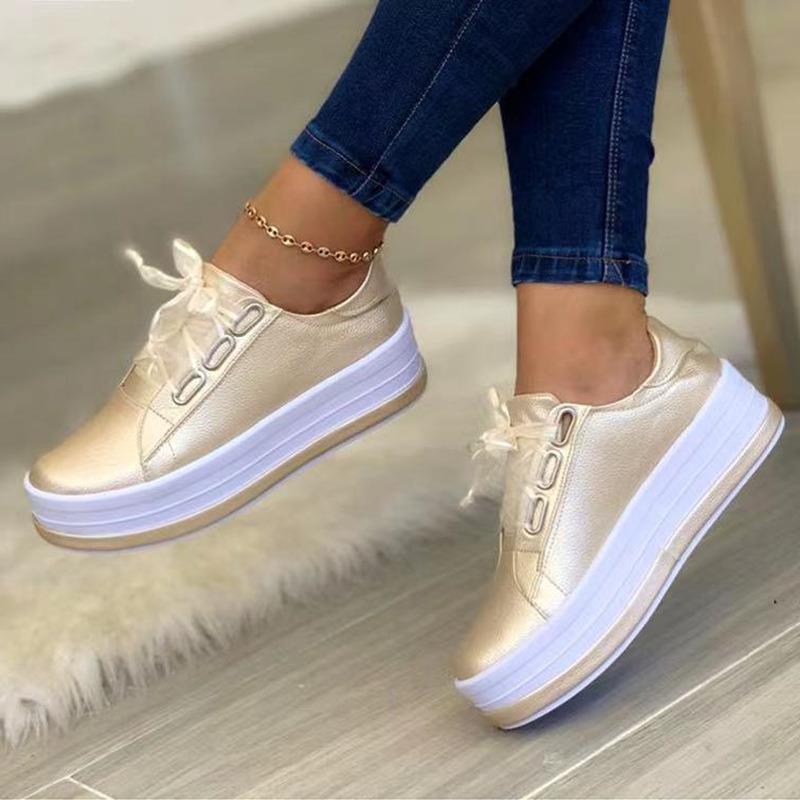 Single Large Size Casual European And American Lace-up Flat Round Toe Platform Women's Shoes CJD