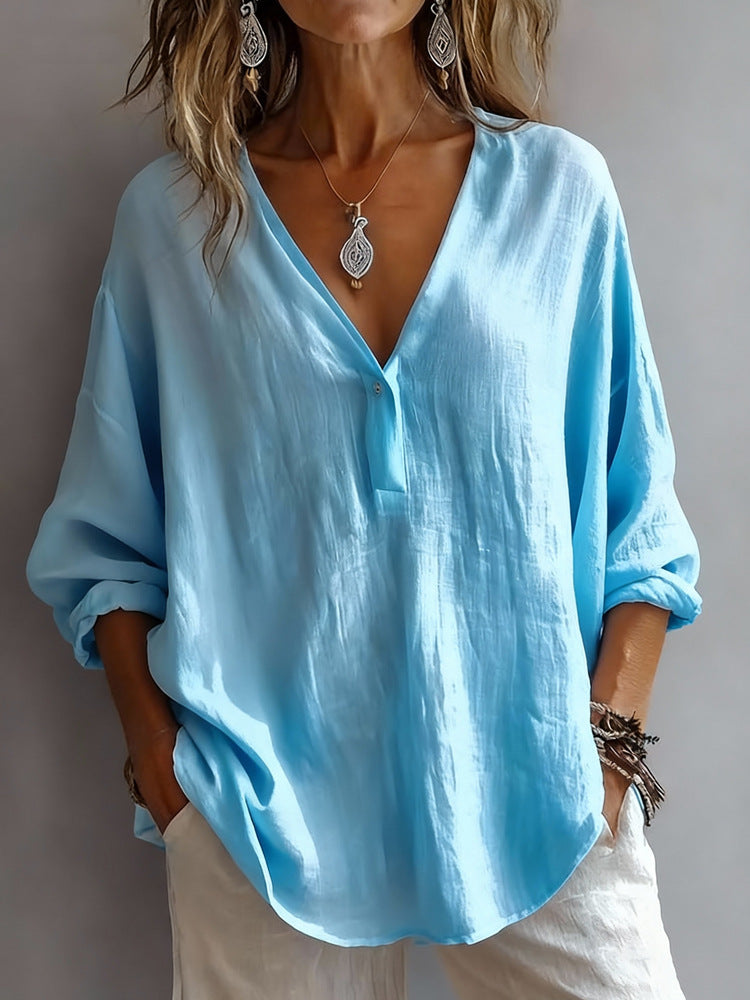 Womens Casual Loose Fashion Solid Color Long-Sleeve Top NorixaFashion.com