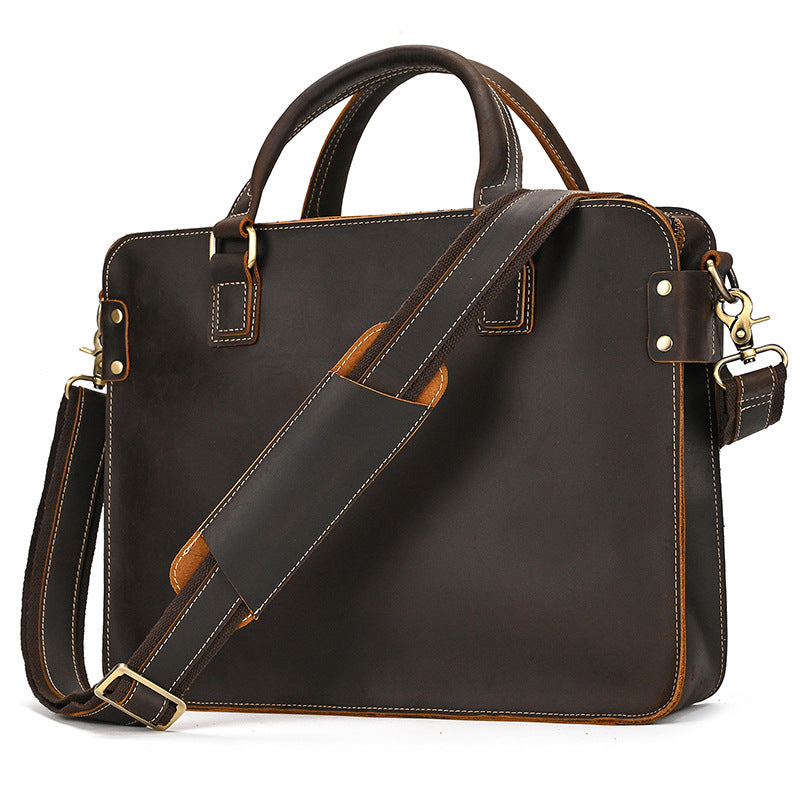 Retro Crazy Horse Leather Briefcase 14-inch Commuter Business CJD