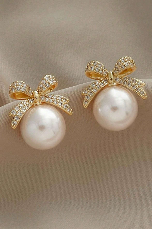 Ellis Rhinestone Bowknot Pearl Earrings LuxuryLifeWay Online Store