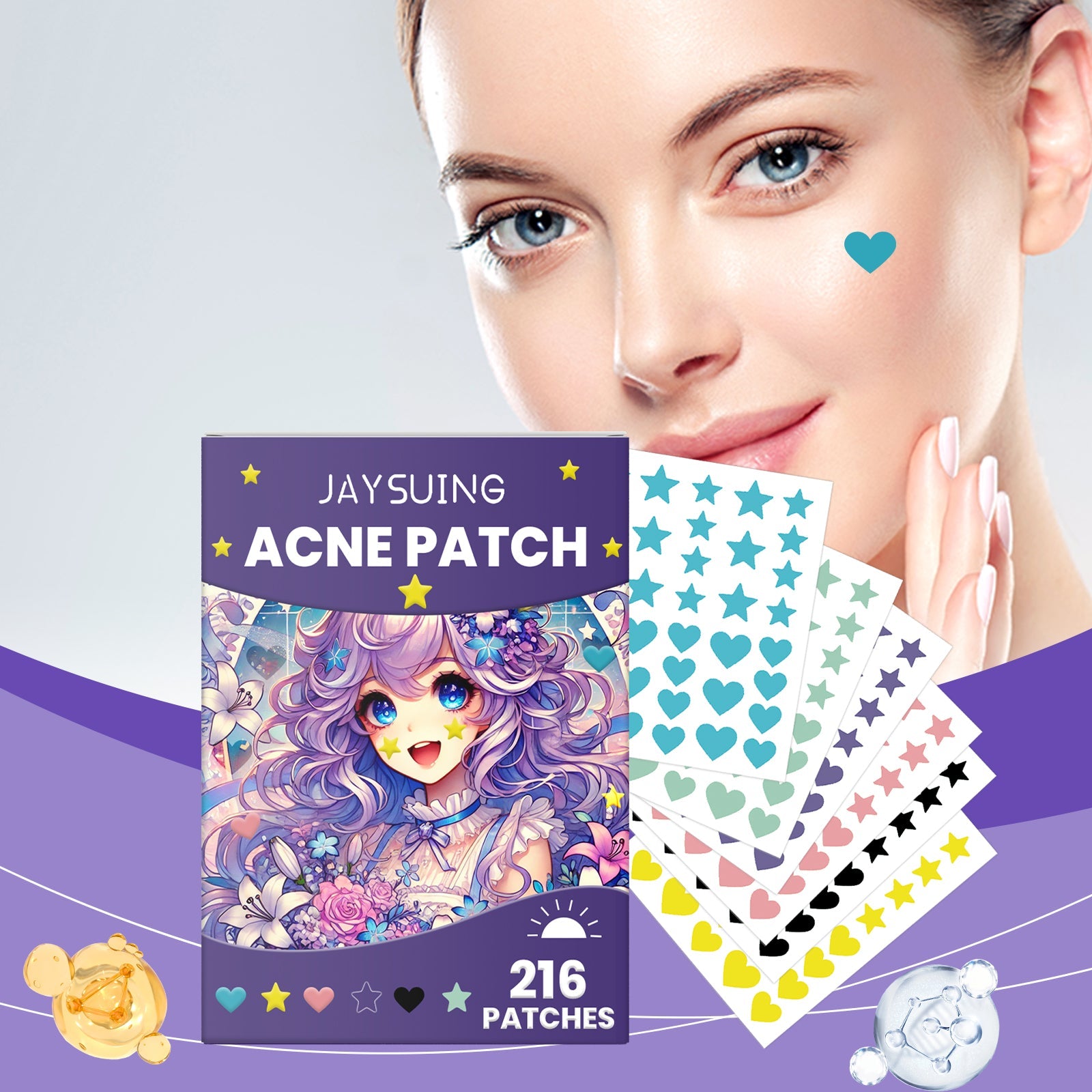 216pcs Multicolor Light Print Stickers Tri Light Beauty