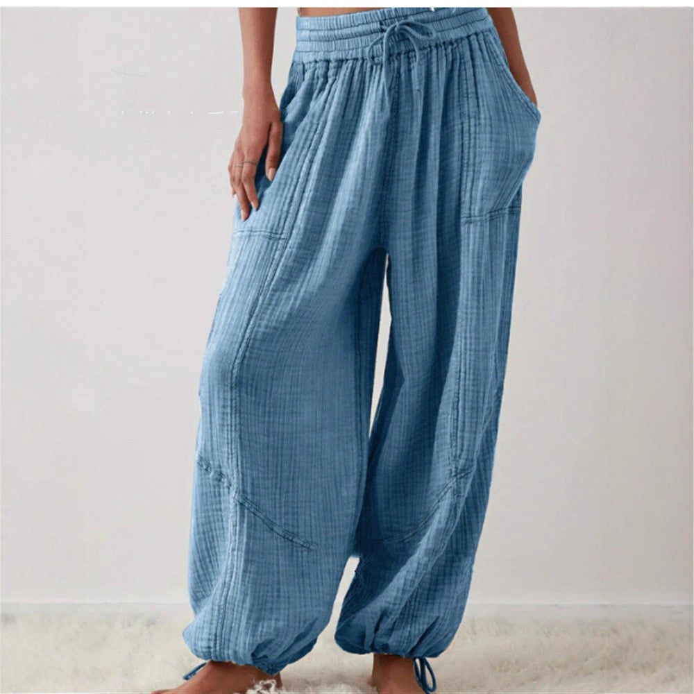 Women's Lace-up Casual Wide-leg Loose Pants NorixaFashion.com