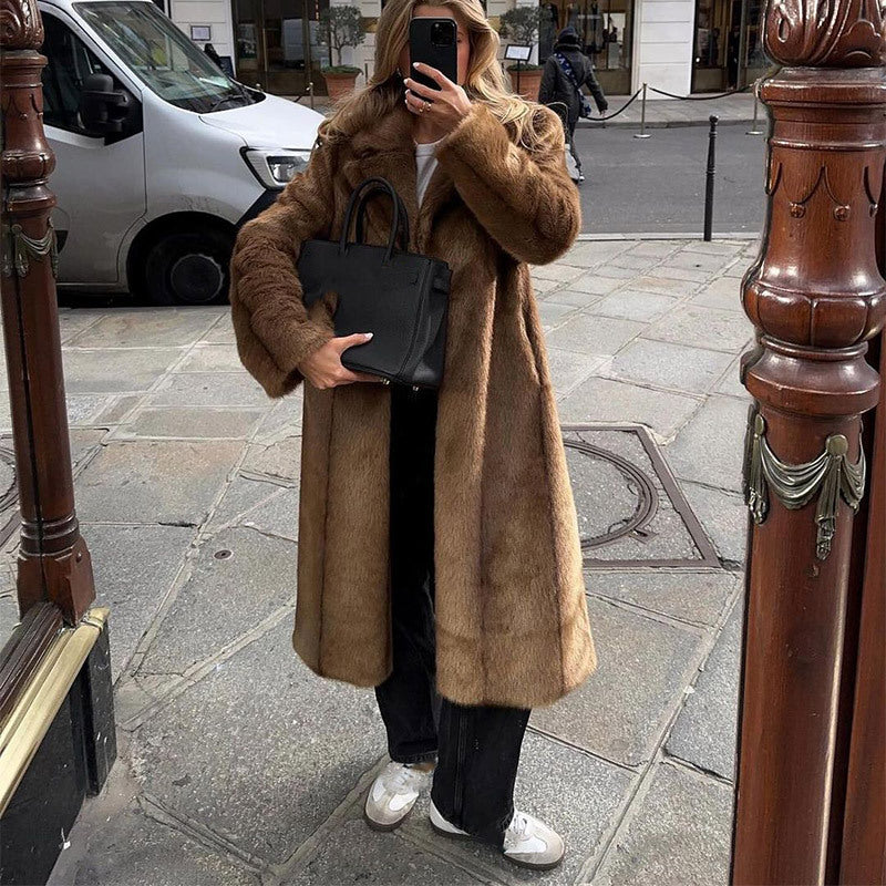 Winter Warm Brown Lapel Long Coat Best YouTube Store