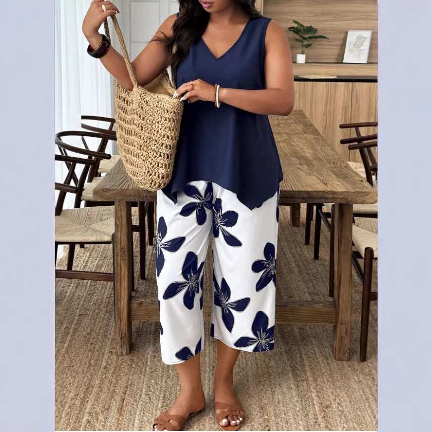 Women's Casual Elegant Printed Cropped Pants Set LadyShow.Store