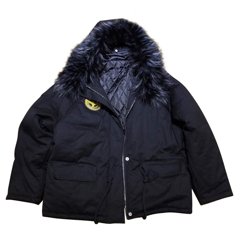 Hooded Cotton Jacket with Fur Collar for Trendy Style Pi-Mart