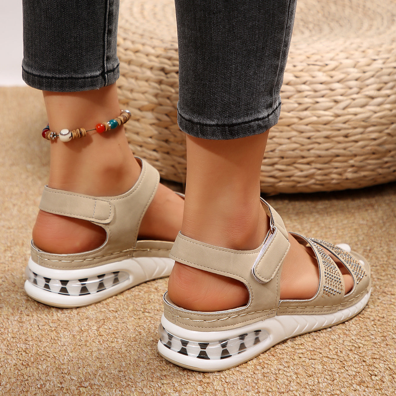 Summer Rhinestone Wedges Sandals Casual Sports Air Cushion Bottom Beach Shoes For Women Roman Sandals Best YouTube Store