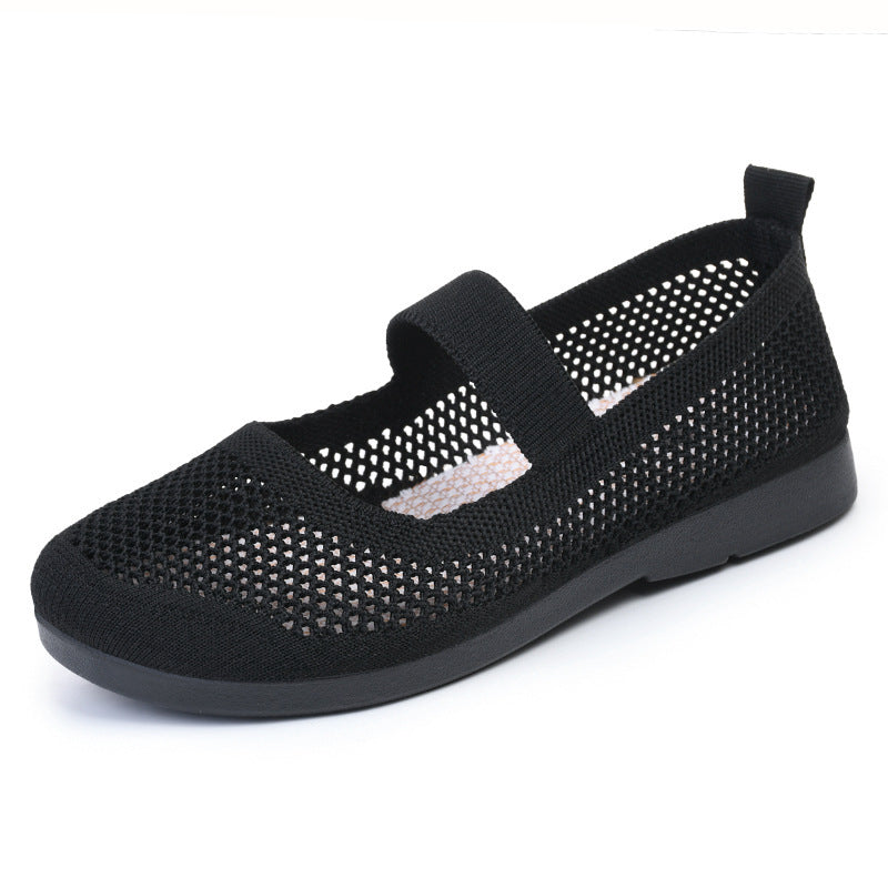 Breathable Woven Women's Casual Shoes - Lightweight Hollow Out Summer Mom Shoes with Soft PVC Sole (Black/Gray/Cyan/Apricot, Sizes 35-41) LadyShow.Store