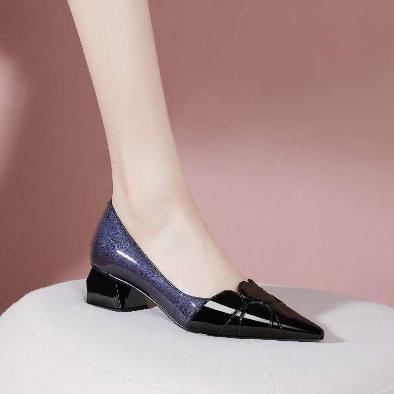 Red Thick Heel Soft Leather Women's Shoes LadyShow.Store