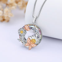 Crystal Sunflower Butterfly Necklace in Rose Gold and Gold Plated Sterling Silver LadyShow.Store
