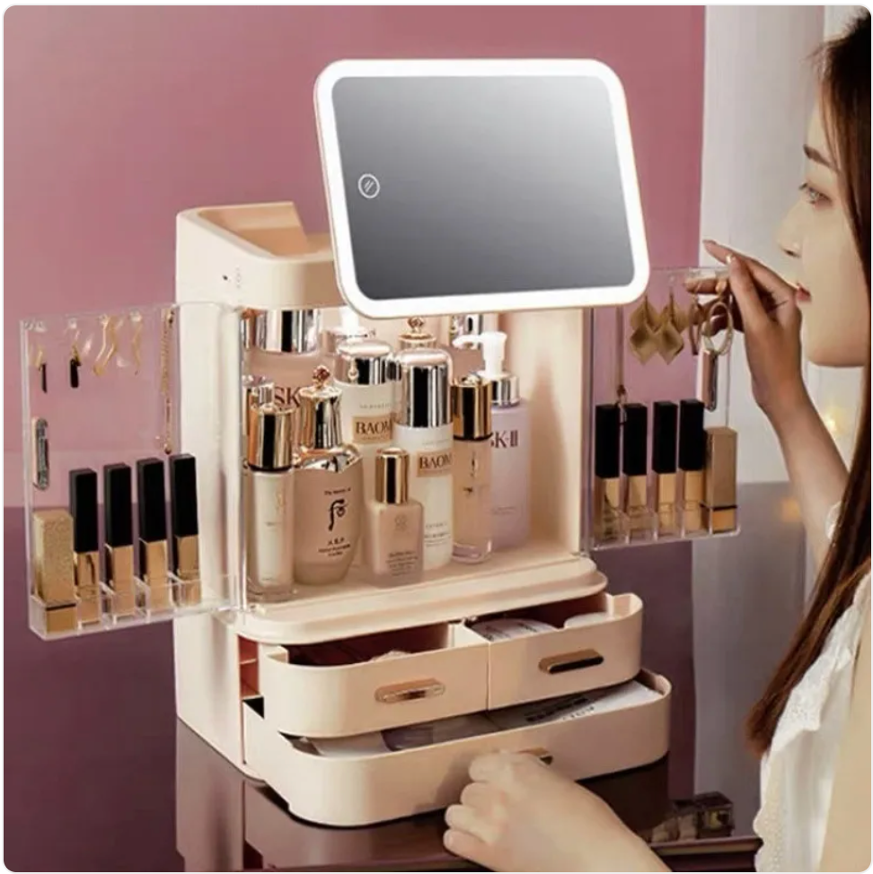 Large-Capacity Desktop Makeup Organizer with Mirror and Light LadyShow.Store