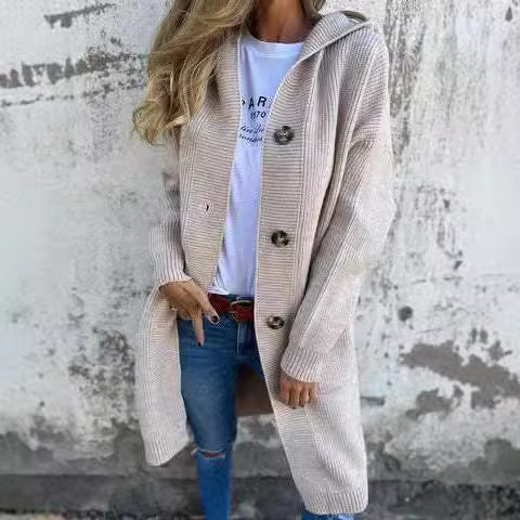 Mid-length Sweater Cardigan Women's Clothes Light Gray CJD