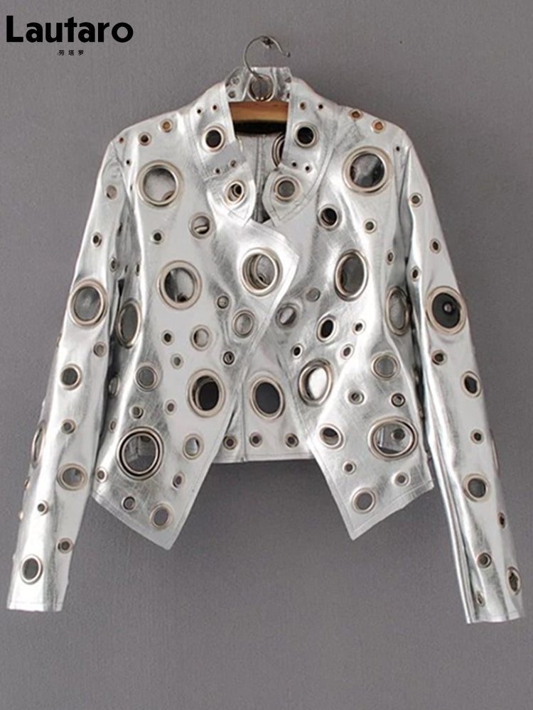 Lautaro Cut Out Faux Leather Jacket with Rivets Pi-Mart