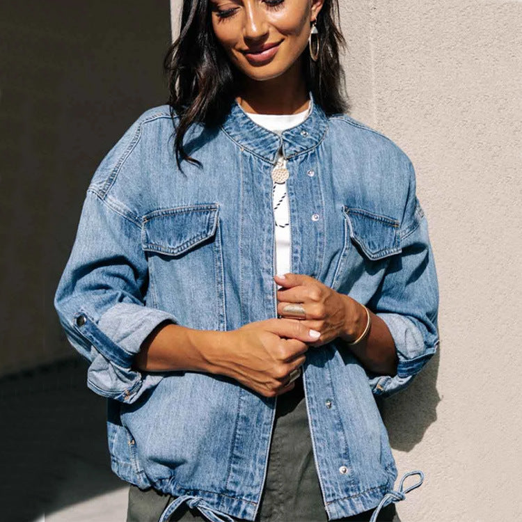 Ladies Denim Jacket Drawstring Loose Ladies Denim Jacket LuxuryLifeWay Online Store