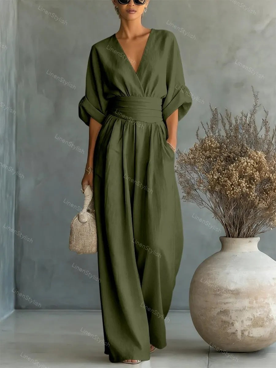 Waist-cinching V-neck Elegant Womens Jumpsuit LadyShow.Store