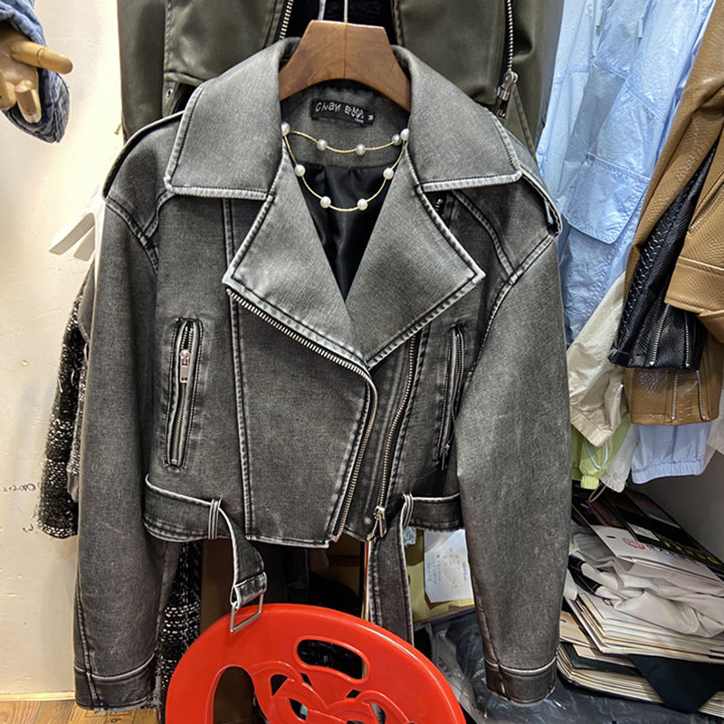 Hong Kong Style Retro Coat Women's Short Spring And Autumn New Casual Pop Motorcycle PU Leather Jacket LadyShow.Store