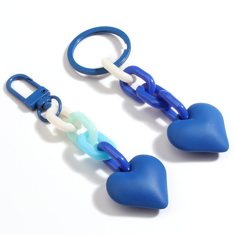 Black Blue Chain Love Heart Xiaohongshu Car Key Ring Hanging Ornaments LadyShow.Store