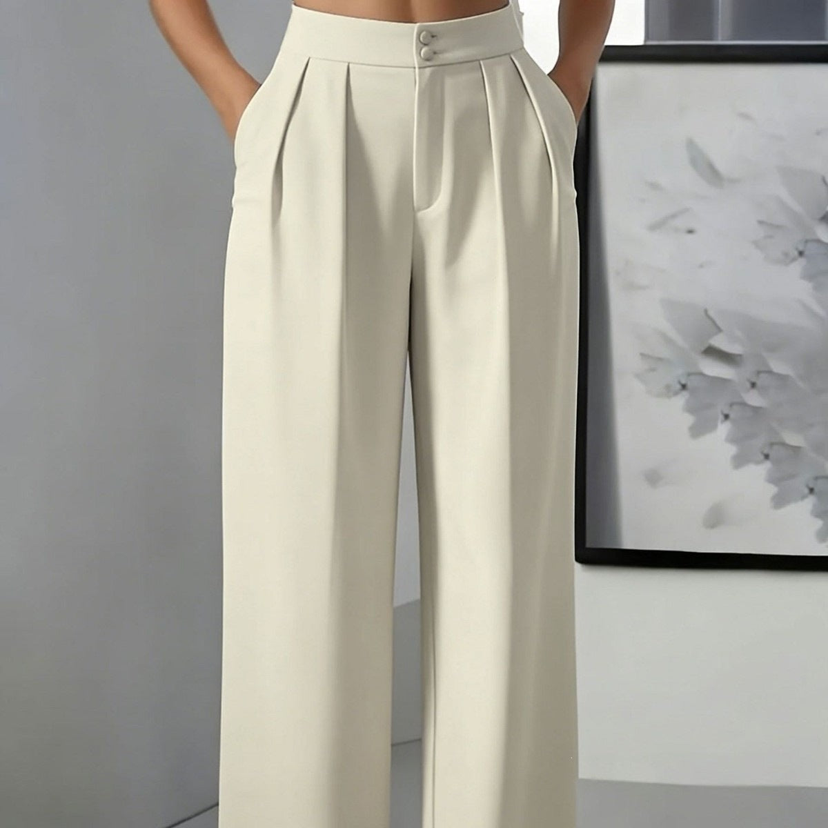 Straight-leg Minimalist Suit Slim-fit Elastic-waist Pants For Women NorixaFashion.com